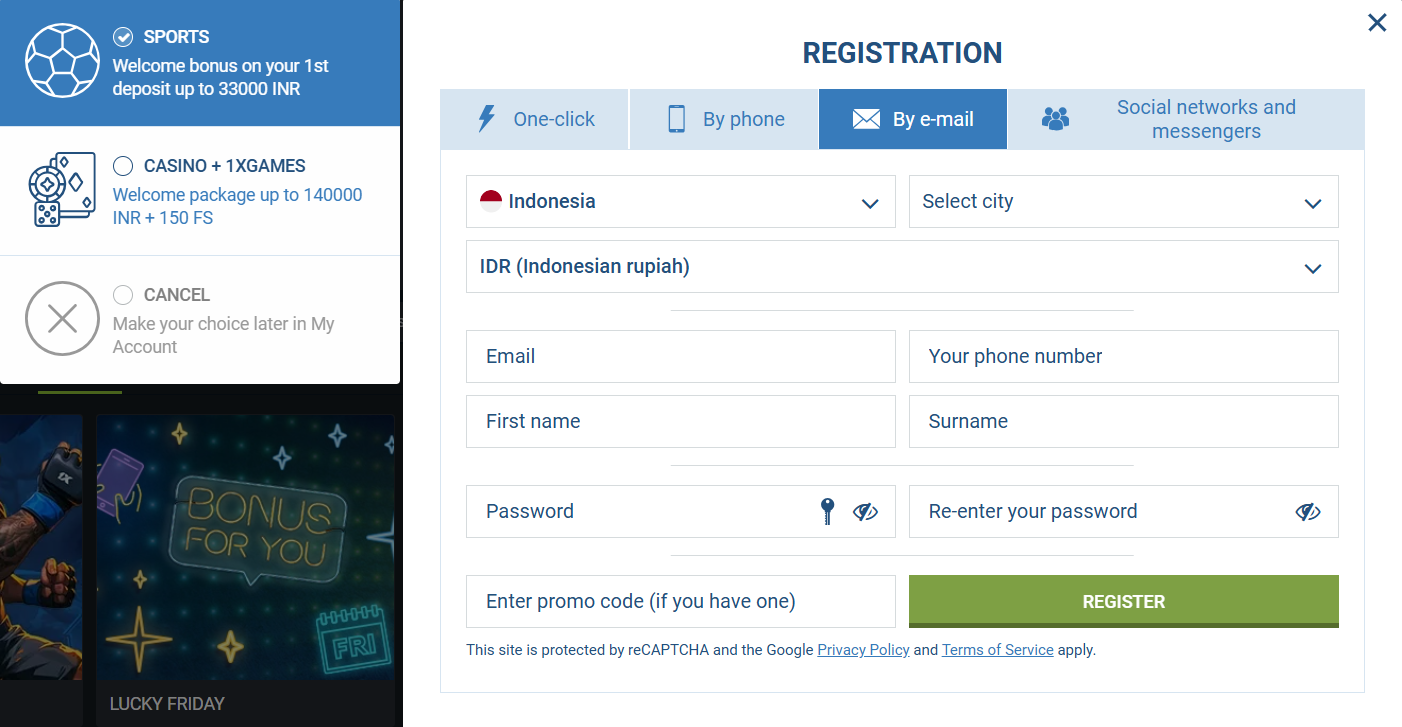 1xbet registration link